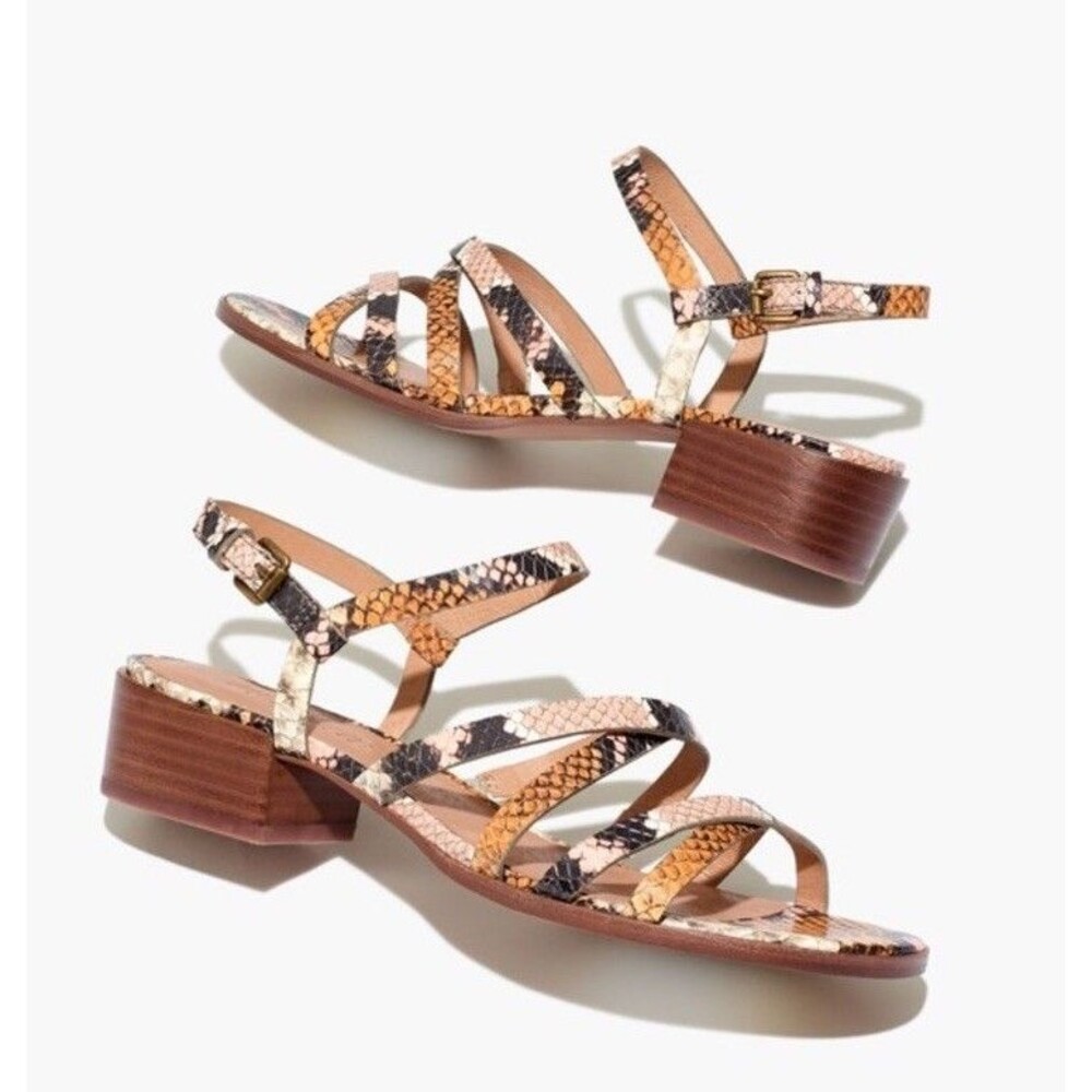 Madewell‎ Lori Snake Embossed Leather Sandal Block Heel Women's Size 8.5